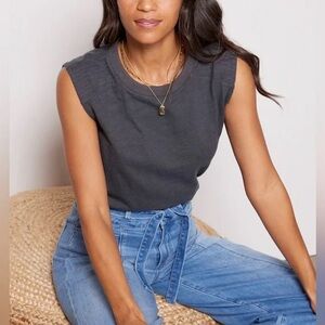 Evereve Cotton Tait Stitched Muscle Tank in Washed Black - Size Medium